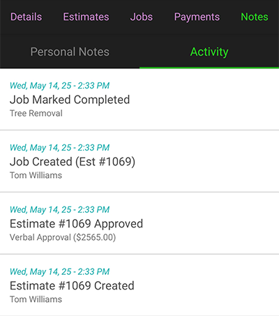 Notes & Activity Log