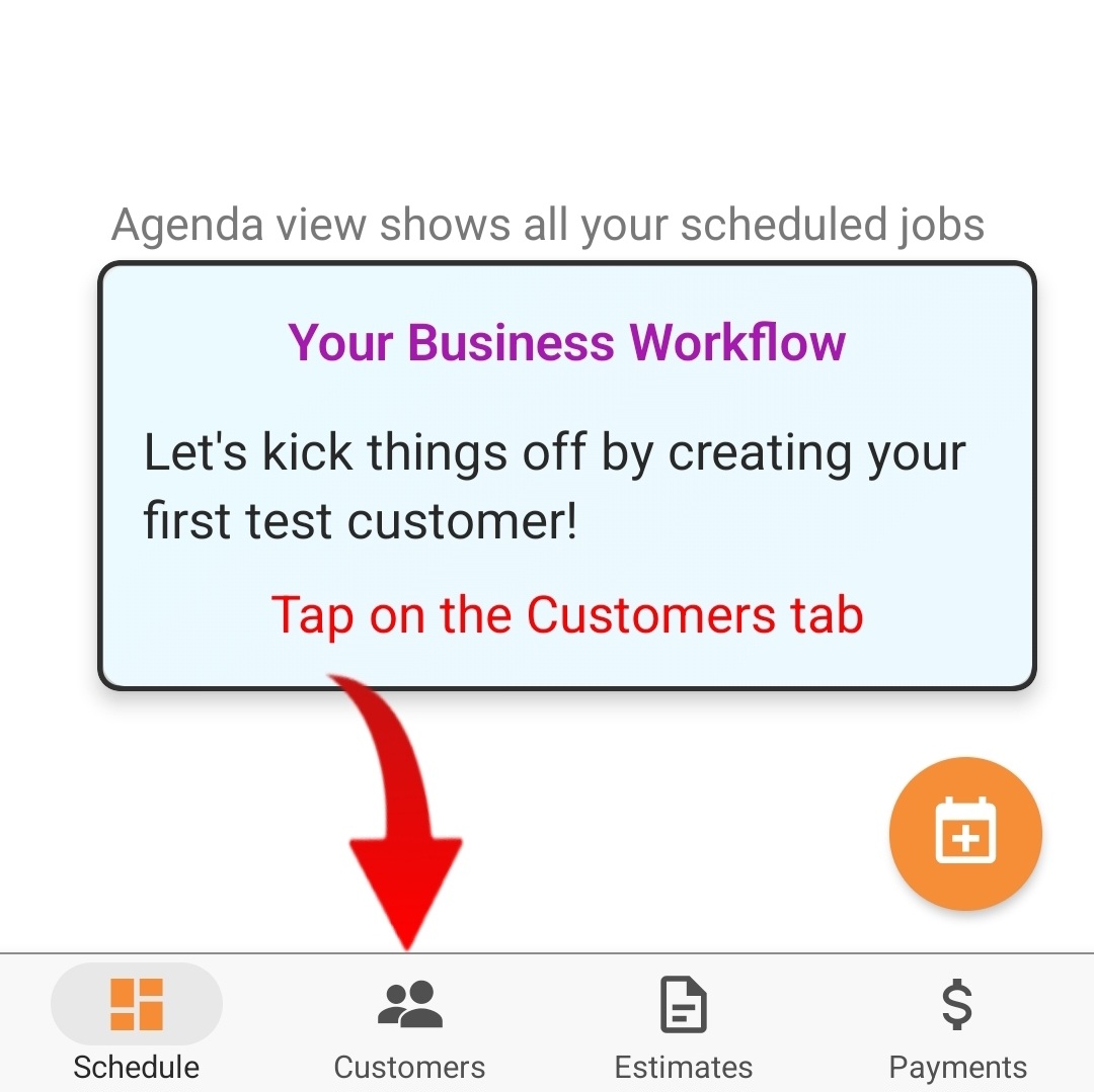 A visual representation of the steps in the WorkQuote onboarding process: Customers, Estimates, Scheduling, Invoicing